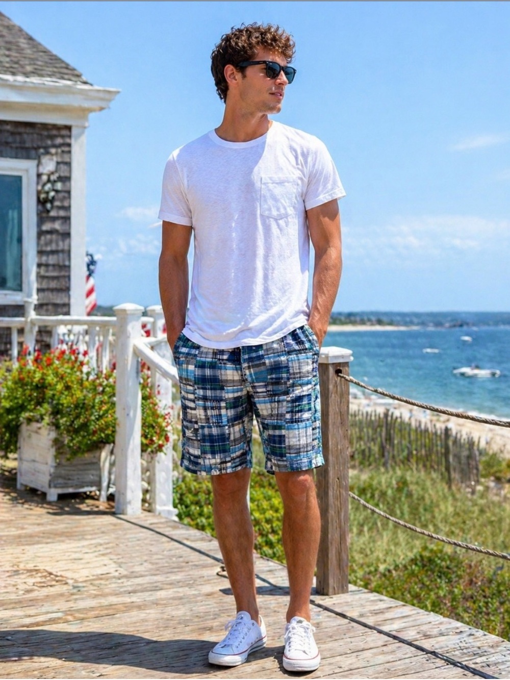Aeropostale Patchwork Madras Plaid Shorts Size 34 Casual Coastal Preppy Nautical